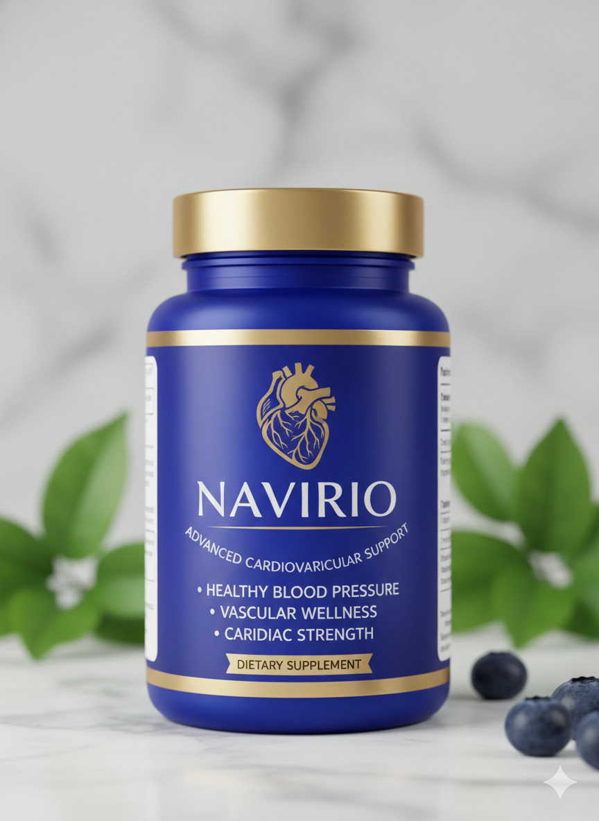 Navirio food supplement product box and bottle on a neutral surface